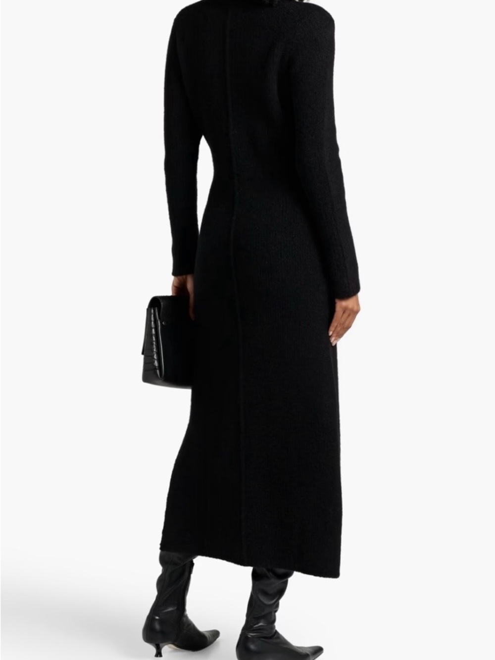 Loulou Studio Bisha Cashmere Long Sleeve Black Knit Maxi Dress with Side Slits - Picture 2 of 6